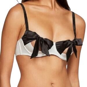 Victoria Secret Dream Angels Peekaboo Bow Balconette Bra Black White XL NWT
